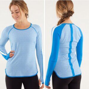 Lululemon Runder Under Long Sleeve-Size 6- Mini Check Pique Beaming Blue Polar
